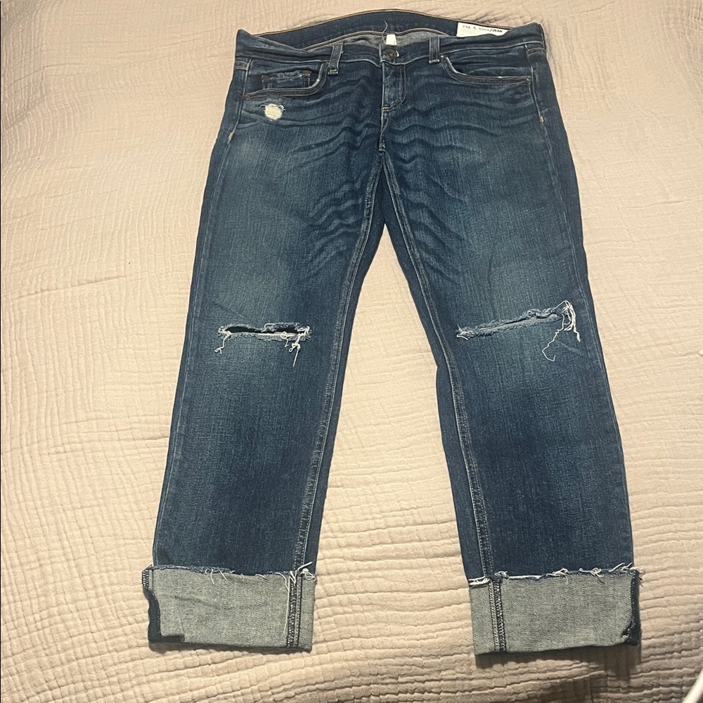 rag & bone Dark Blue Distressed Cropped Jeans